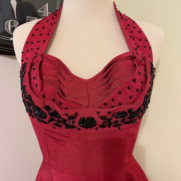 Trashy Diva Lena Ribbed Rayon Crimson siz 02 NWT Black beading halter neck - Picture 2 of 10